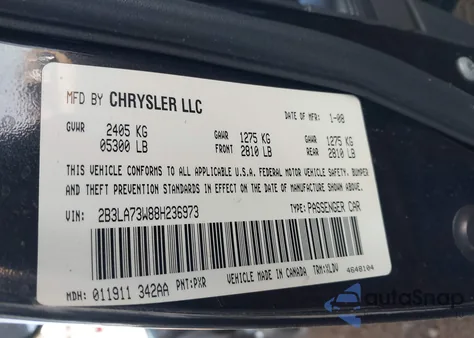 2008 Dodge Charger Srt8 из США, поврежденный, VIN 2B3LA73W88H236973